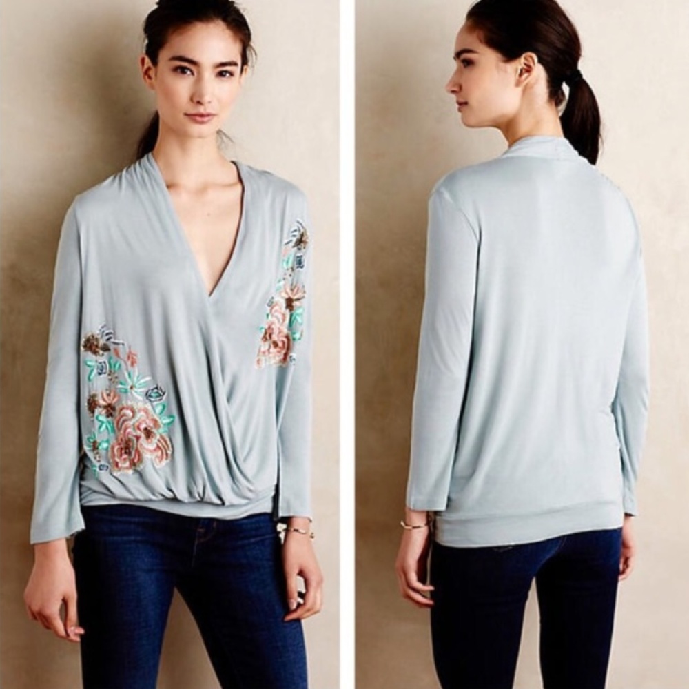 Embroidered Cross-Front Pullover